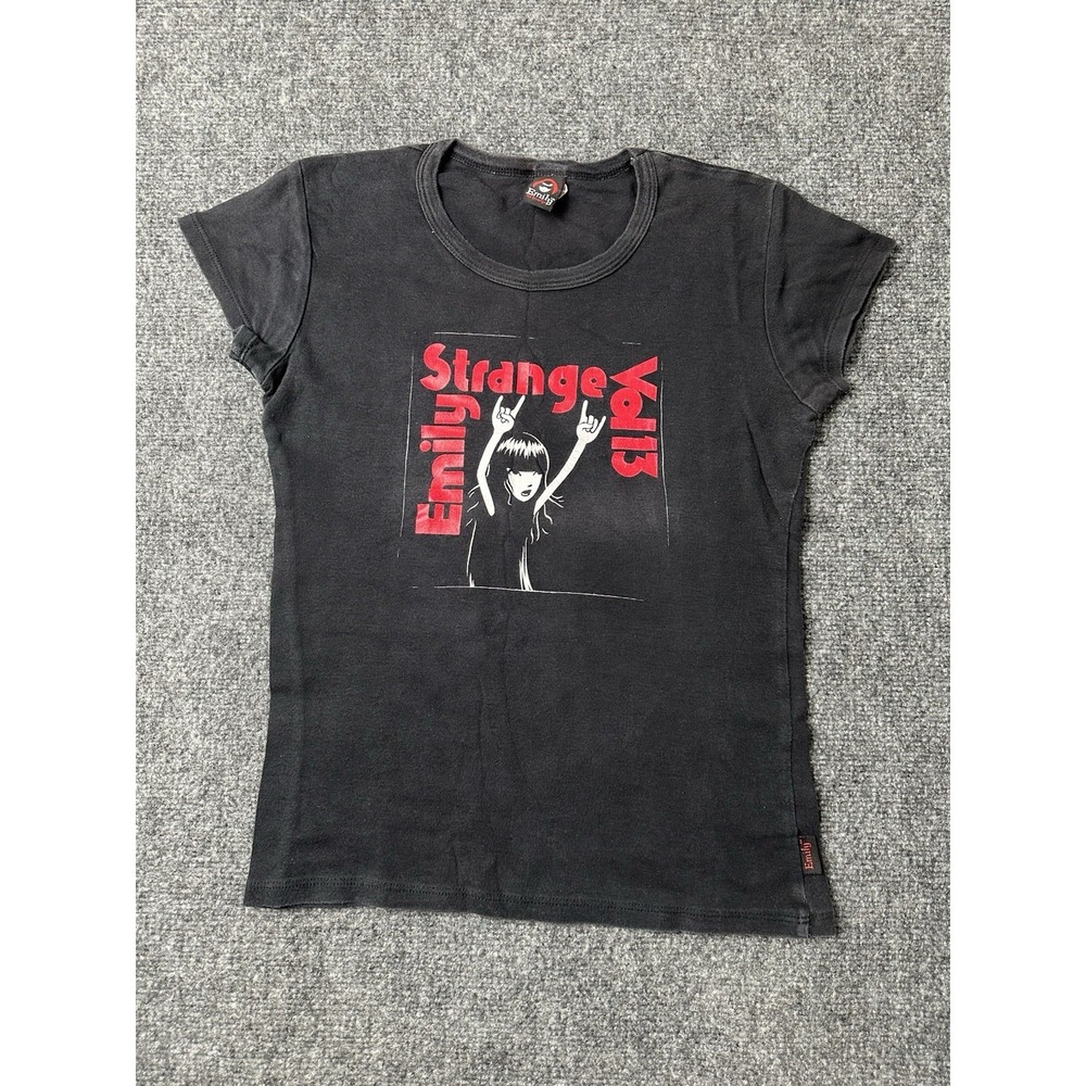 Womens 2006 Emily The Strange Goth Punk Graphic Black Tee, Size M